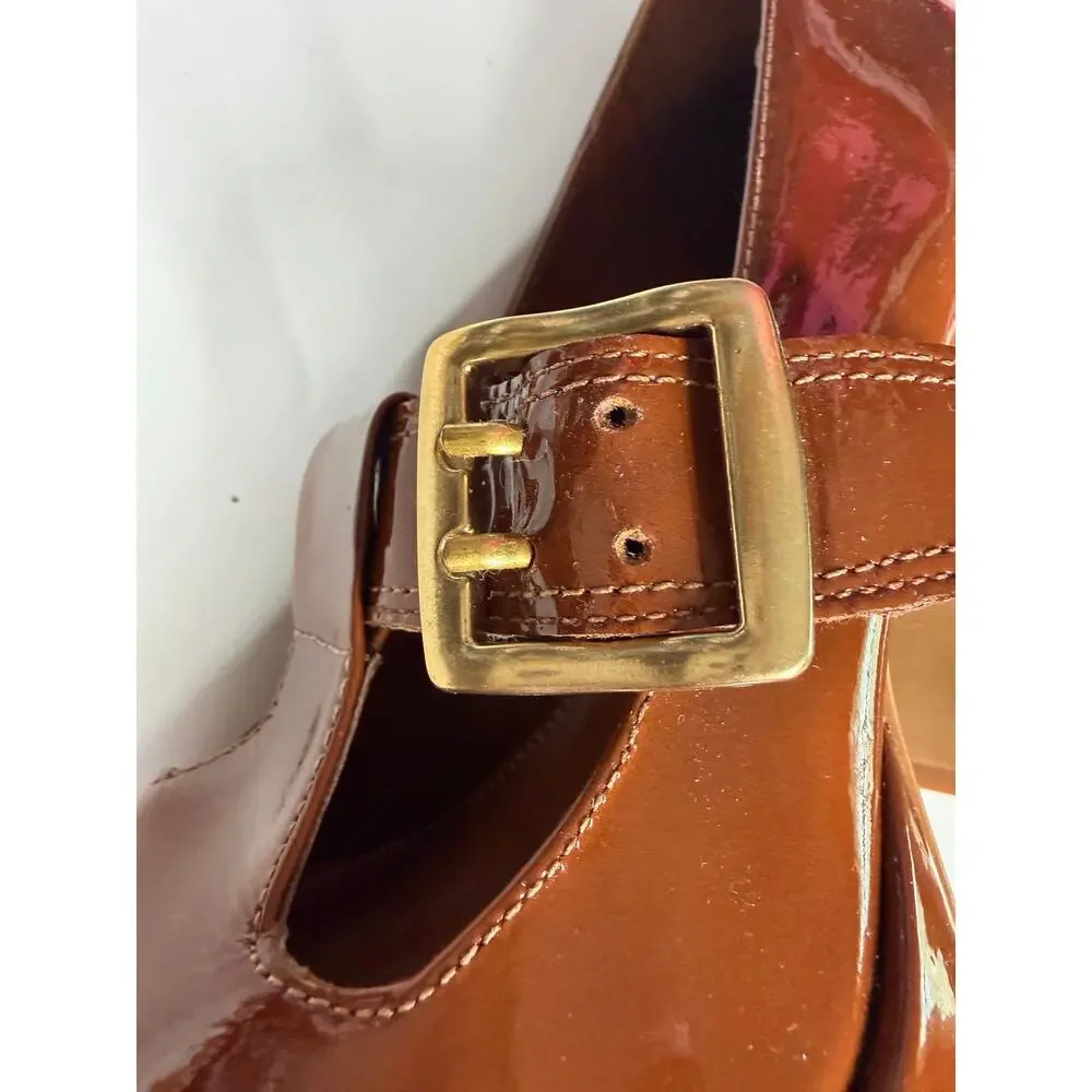 VINCE CAMUTO Marocean Platform Mary Jane Pump 6 Caramel Patent Leather Bratz